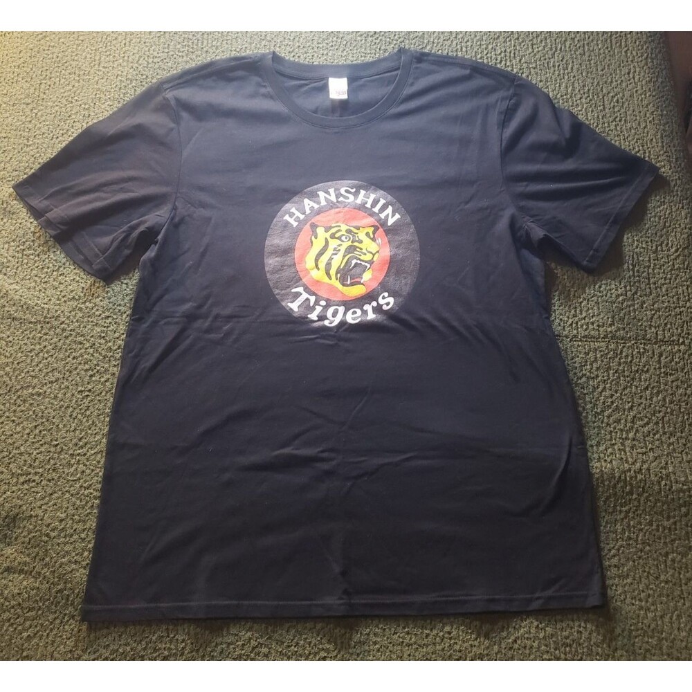 Hanshin Tigers Baseball Team Black Cotton T-Shirt Size XL Retro Vintage Look